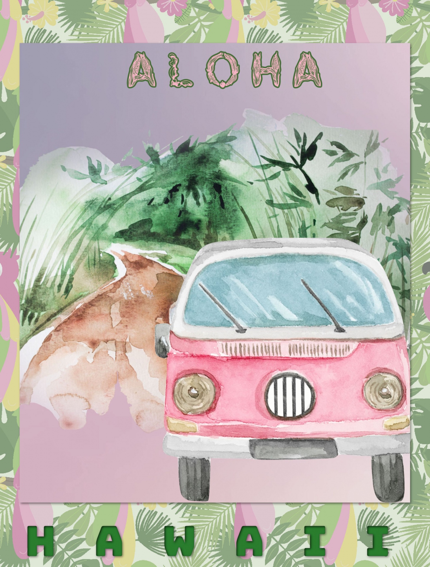 VW bus Hawaii reizen poster