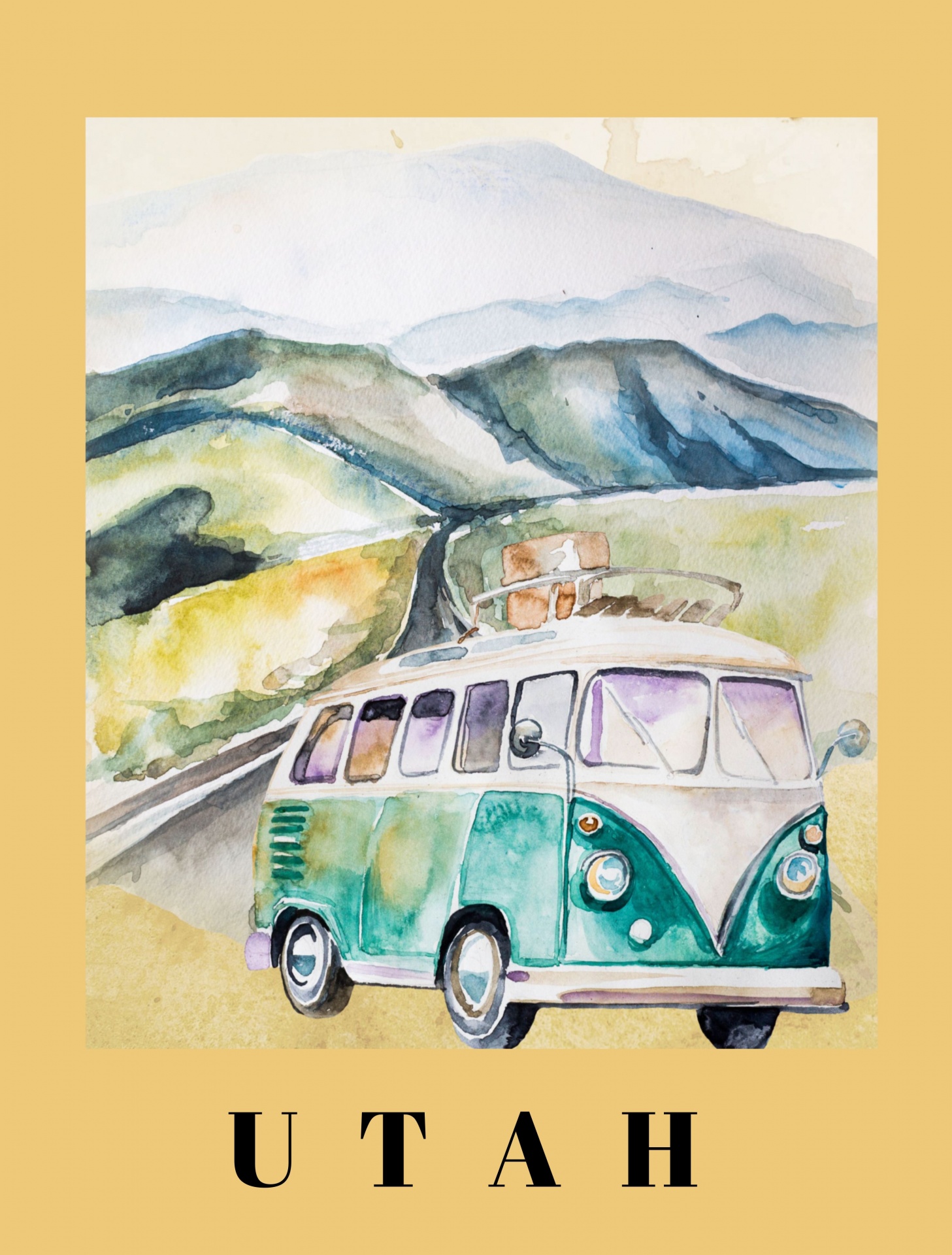 Cartel de viaje de VW Bus Utah