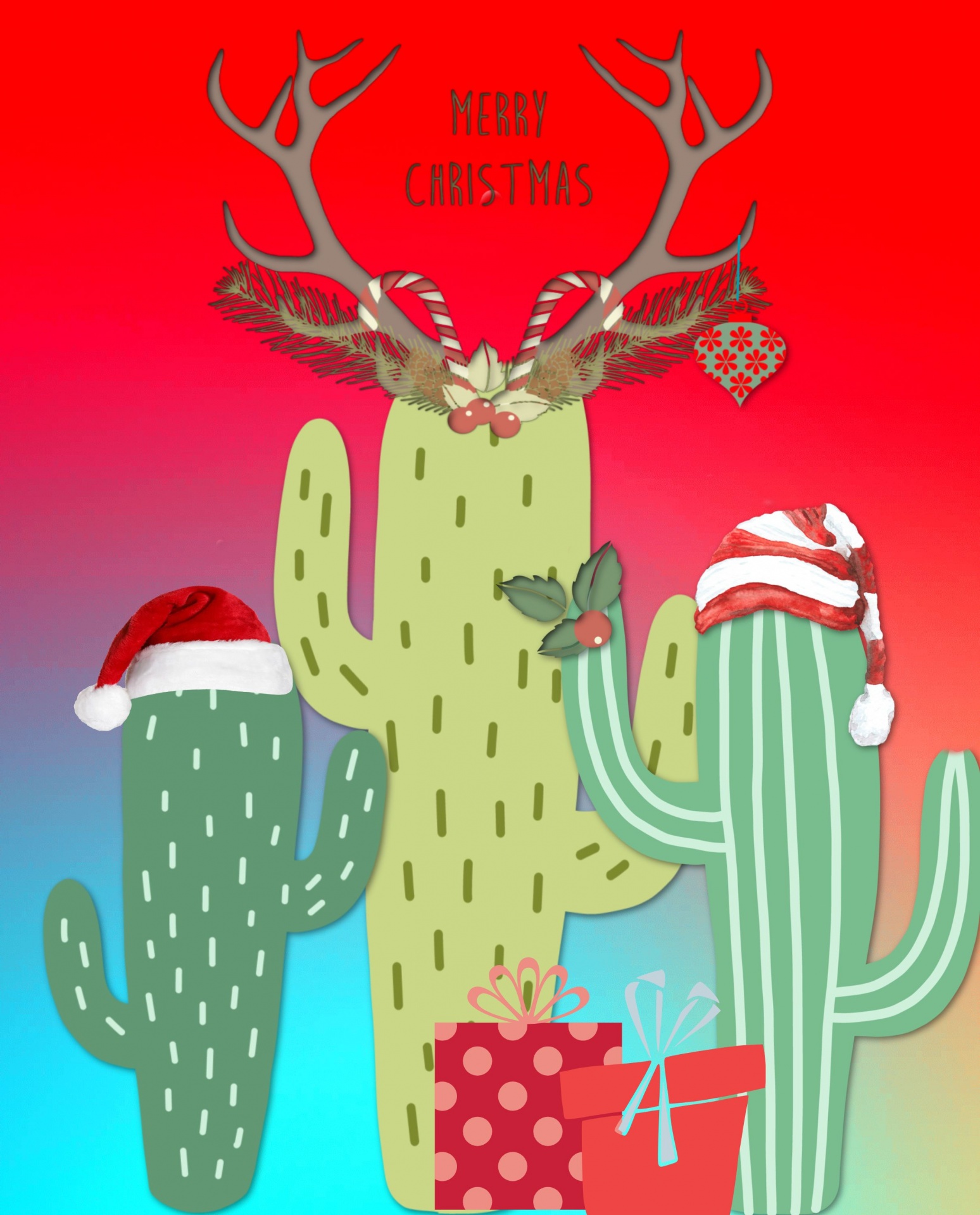 Kerst cactus wenskaart