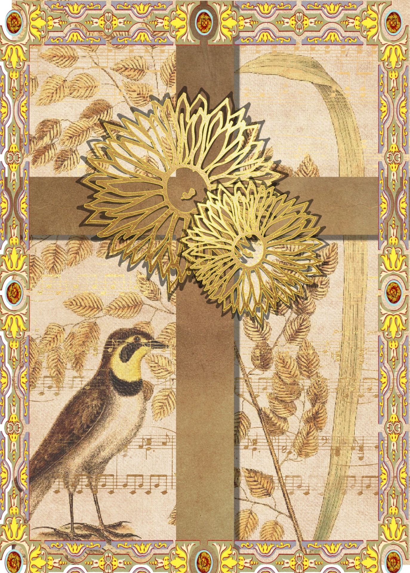 Bird, Music And Floral Cross