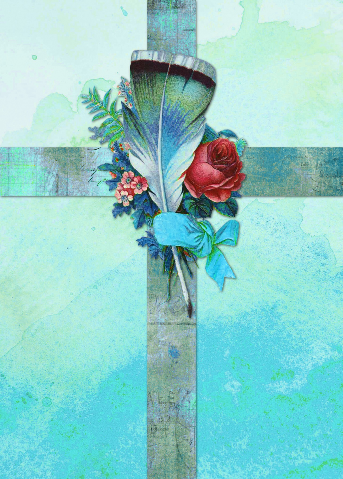 Veer en bloemen aan een kruis