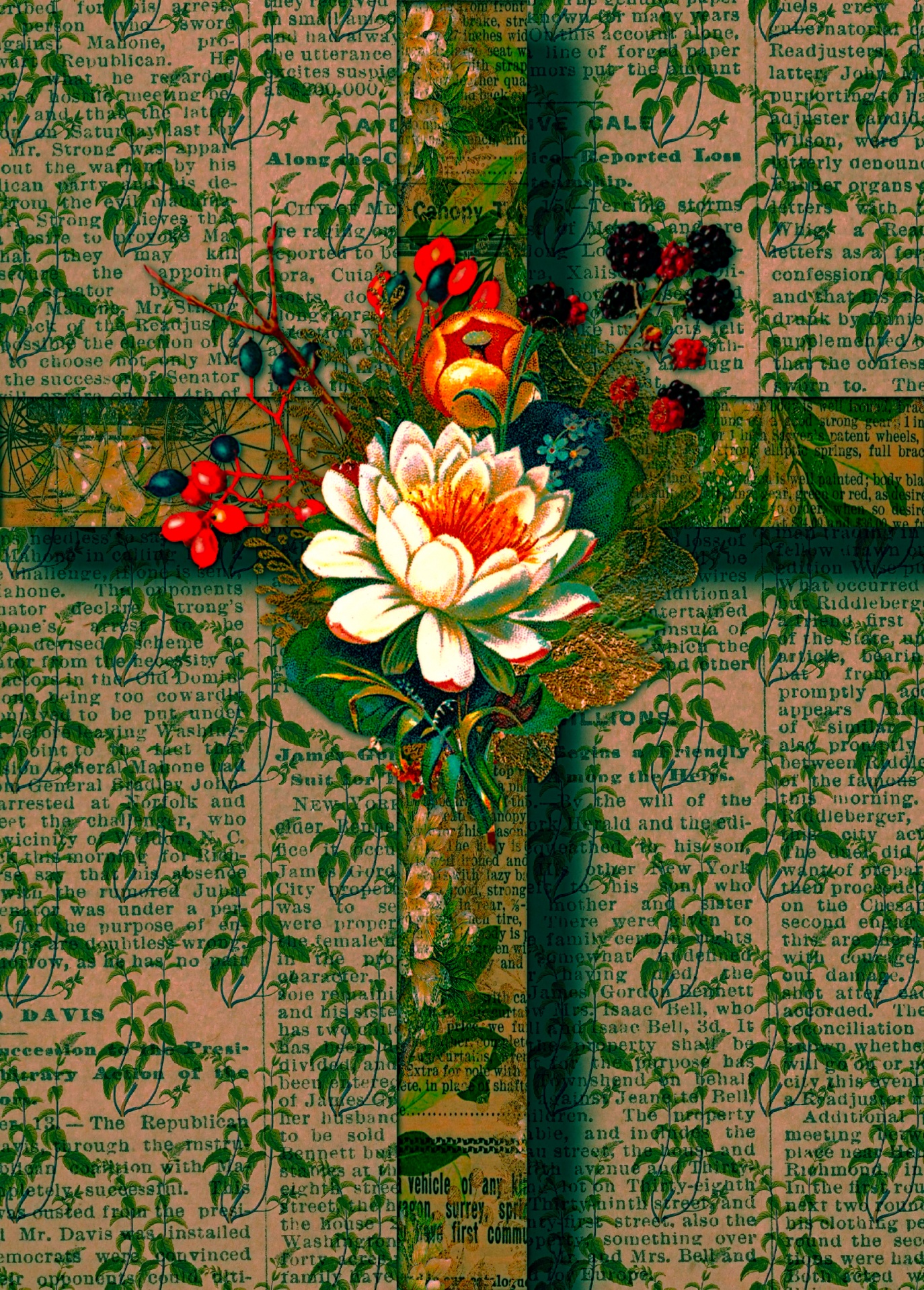Ilustración cruzada floral vintage