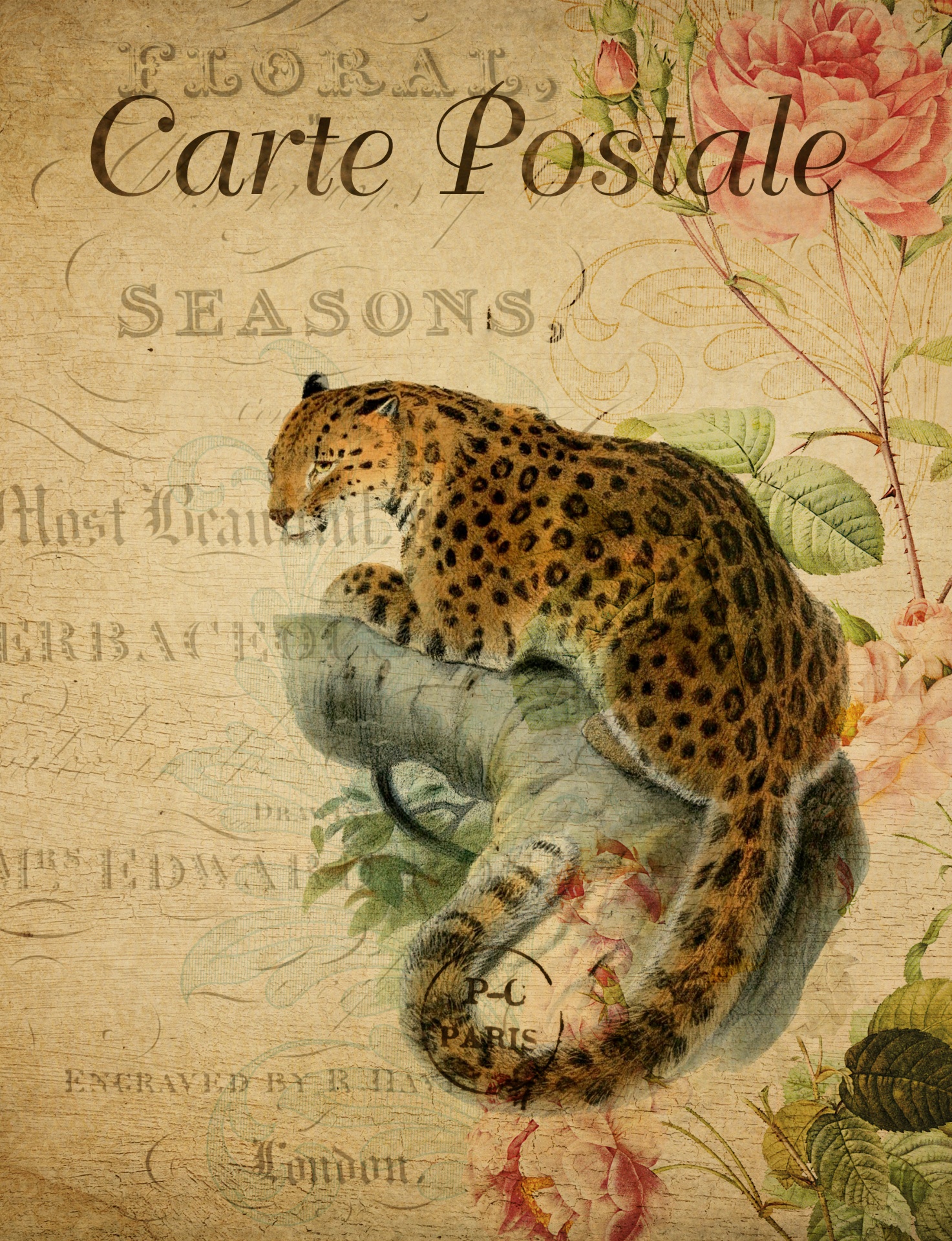 Postal floral vintage leopardo