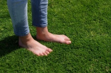 Bosé nohy na trávě