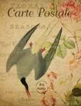 Blommig fransk vykort för fågel