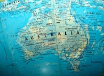 Harta Australiei pe un glob mondial
