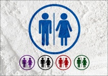 Ícone de banheiro e pictograma Homem Mul