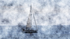 Zeilboot op kalme artistieke oceaan