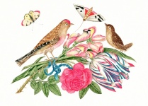 Pássaros, flores, borboletas, vintage