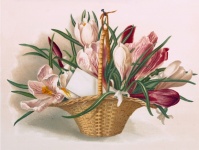 Arte vintage em cesta de flores