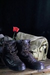 Combat Boot With Red Poppy Flower