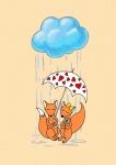 Lis z parasolem w deszczu