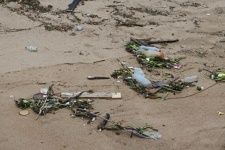 śmieci i gruz na plaży
