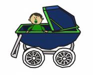 Baby jongen in kinderwagen