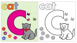 Cat színező oldal Letter C