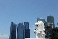 Singapore sjölejon och skyline