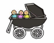 Triplet bebês em carrinhos