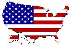 Mapa dos Estados Unidos com bandeira