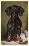 Teckel hond vintage schilderij
