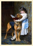 Kutya, gyermek Vintage festmény