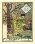 Mujer calendario jardín vintage