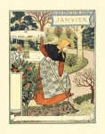 Mujer calendario jardín vintage