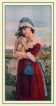 Pug Dog Girl Vintage Painting