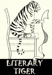 Tigre, lectura, vendimia, ilustración