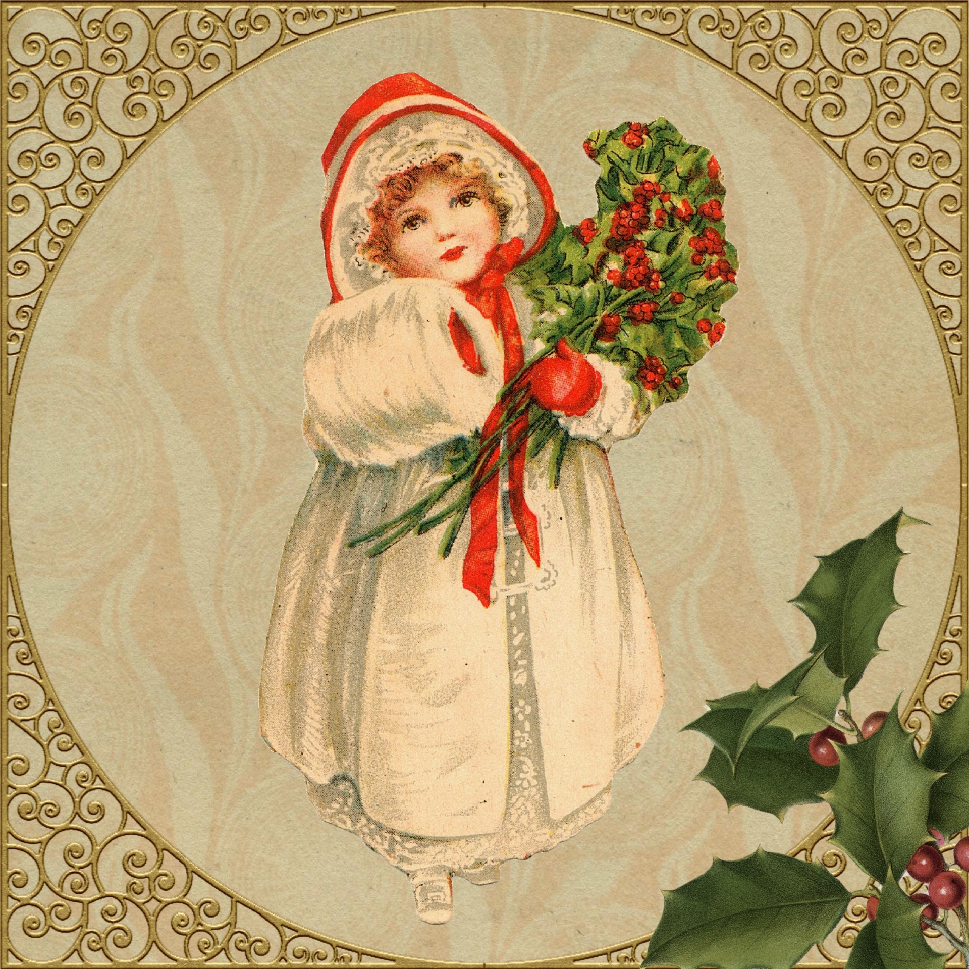 Vintage Christmas Child Girl Free Stock Photo - Public Domain Pictures