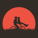 Par som cyklar romantisk siluett