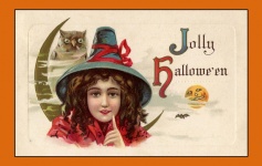 Tarjeta de bruja vintage de Halloween