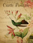 Cartão-postal floral vintage com colibri
