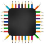 Colored pencils frame blackboard
