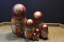 Matryoshka Dolls On Wooden Tray
