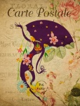 Cartão retro floral de mulher
