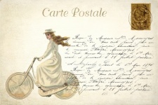 Vintage nő kerékpáros képeslap