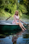 Mulher, em um barco, água