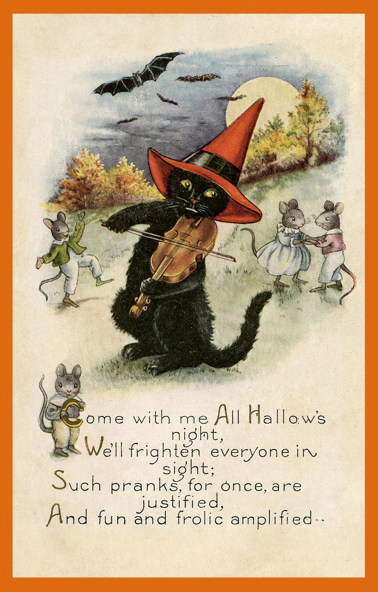 Cartão de gato vintage de Halloween