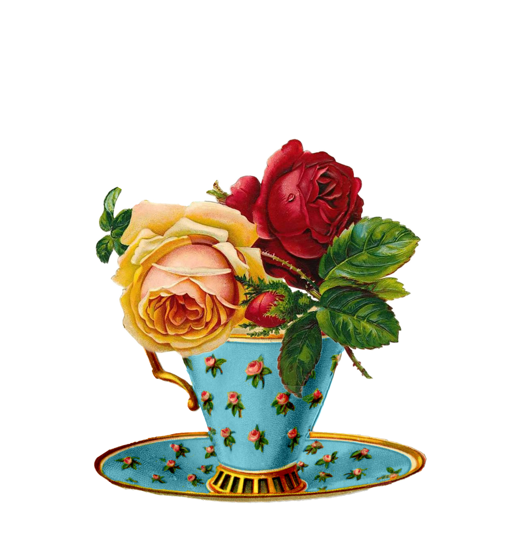 Ceai de ceai, trandafiri Vintage Clipart