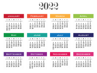 2022 Calendar șablon Clipart