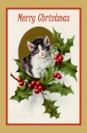 Tarjeta de Navidad Vintage Cat