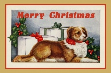 Рождественская винтажная открытка с соба
