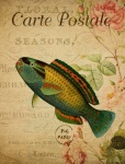Cartão floral vintage de peixes
