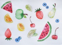 Frutta, estate, vitamine, acquarello