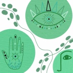 Green Boho Abstract Eye, Face, Hand