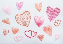 Hjärtan, kärlek, känslor, akvarell