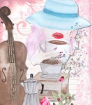 Mujer, violín y café vintage