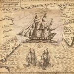 Mapa e navios vintage do Velho Mundo