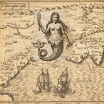 Винтажная карта старого мира с русалкой