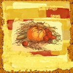 Dýně, jablka, ilustrace kukuřice